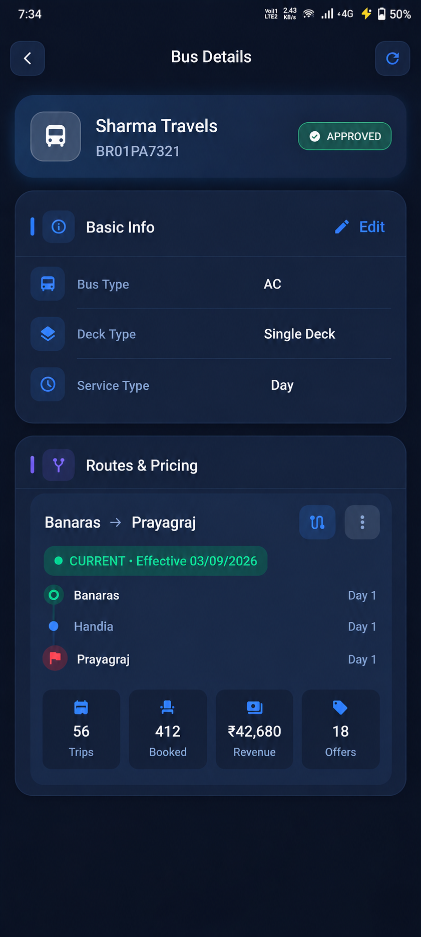 Bus details screen